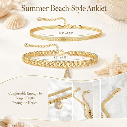 Personalized Initial Anklet – 14K Gold-Plated Waterproof Stackable Letter Charm