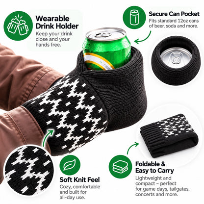 Hands-Free Wearable Can Holder – Cozy Knit Drink Sleeve for Game Day