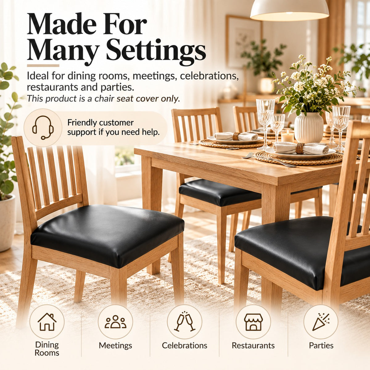 ✨ PU Leather Chair Protector – Waterproof & Oil-Resistant Seat Covers for Dining Chairs, Removable & Washable