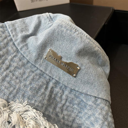 Stylish Layered Fray Denim Sun Protection Hat