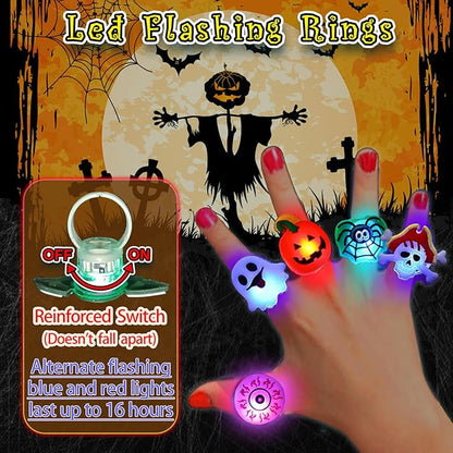 🔥🎃50 Pieces Each Box‼️✨LED Light Halloween Glowing Ring 💍| Flashing Light‑Up Party Favor for Halloween Night👻