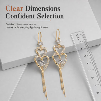 🌸 50% OFF NOW! 🌸legant Gold Double Layer Heart Tassel Drop Earrings with Rhinestones for Women💎