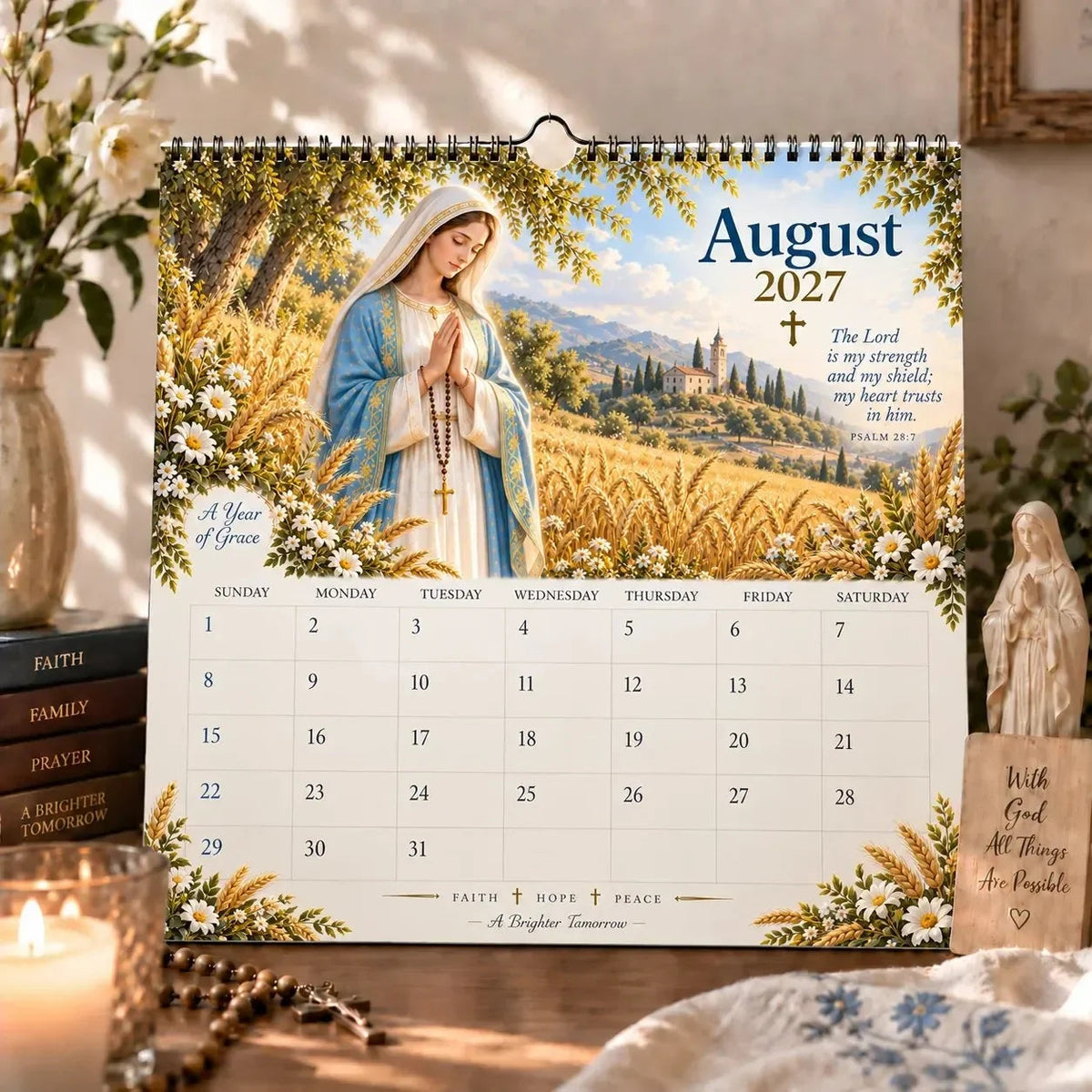 2027 Blessed Mother Wall Calendar – A Year of Grace, Hope & Prayer | Virgin Mary Christian Faith Calendar