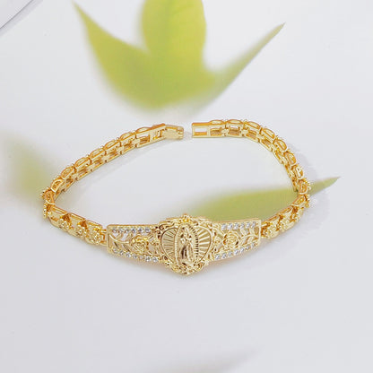 💥Elegant Hollow Flower Virgin Mary Bracelet – Filigree Design, Gold Plated, Faith Inspired ✨