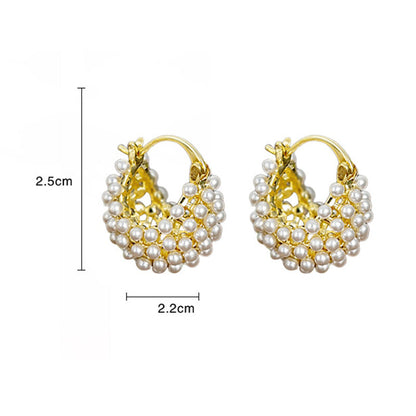 Faux Pearl Basket Hoop Earrings