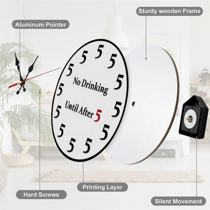 🔥🎁Funny "No Drinking Until After 5" Round Wall Clock