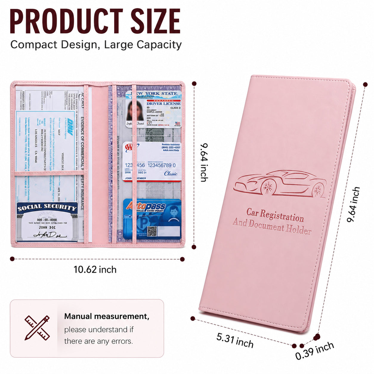 🚗 Car Registration & Insurance Document Holder | Premium PU Leather Organizer