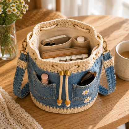 🔥✨👜Denim Crochet Bucket Bag