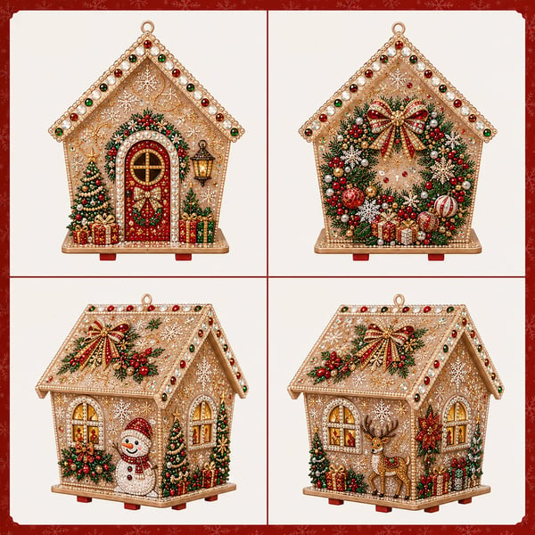 🎄Christmas Pearl Cottage Art Kit | Pre-Cut Wooden Panels, Sparkling Rhinestones, Pearl Beads & Complete Tools for a 3D Holiday House ✨