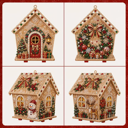 🎄Christmas Pearl Cottage Art Kit | Pre-Cut Wooden Panels, Sparkling Rhinestones, Pearl Beads & Complete Tools for a 3D Holiday House ✨