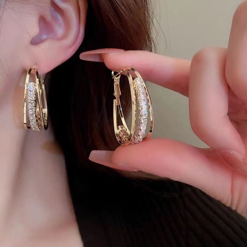 Elegant Geometric Hoop Earrings with Sparkling Accents