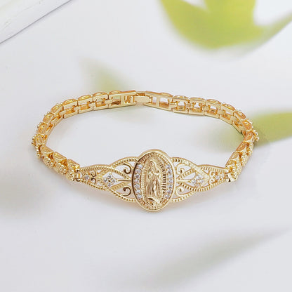 💥Elegant Hollow Flower Virgin Mary Bracelet – Filigree Design, Gold Plated, Faith Inspired ✨