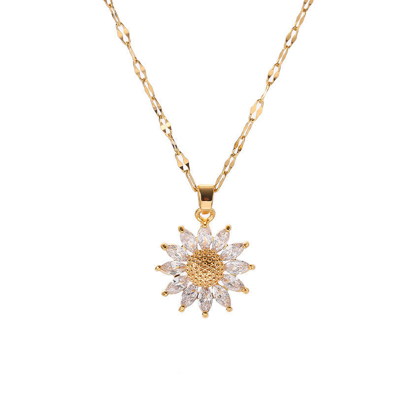🌻 50% OFF NOW! ✨ Sunflower Pendant Necklace for Women – Sparkling Cubic Zirconia, Lightweight & Durable Gold-Tone Finish 💛