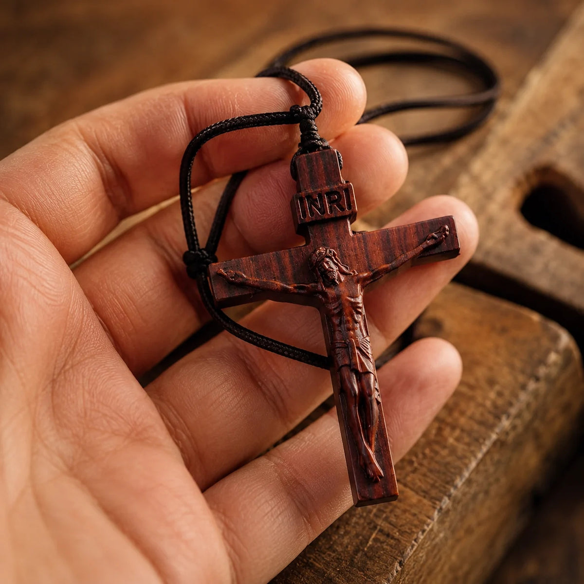 ✝️ Handmade Wooden Jesus Cross Necklace