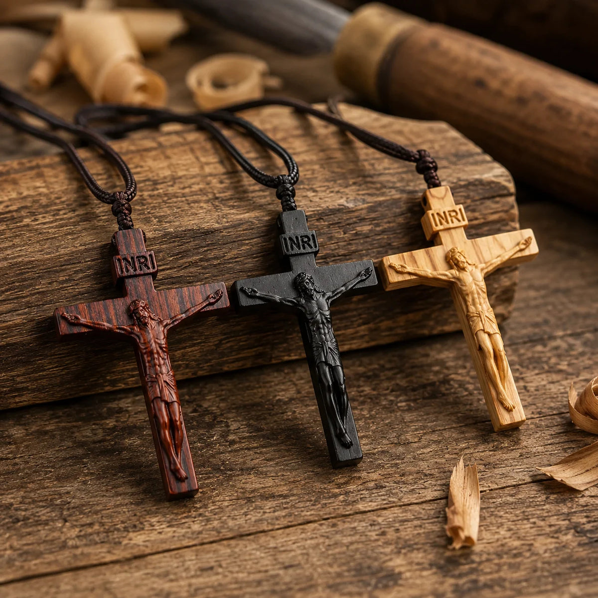 ✝️ Handmade Wooden Jesus Cross Necklace