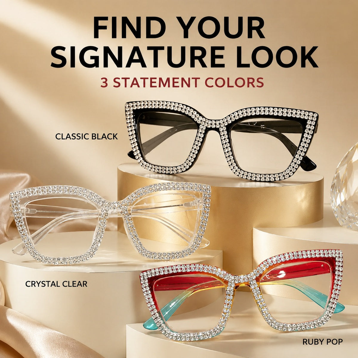 Cat Eye Anti-Blue Light Reading Glasses - Diamond Inlaid