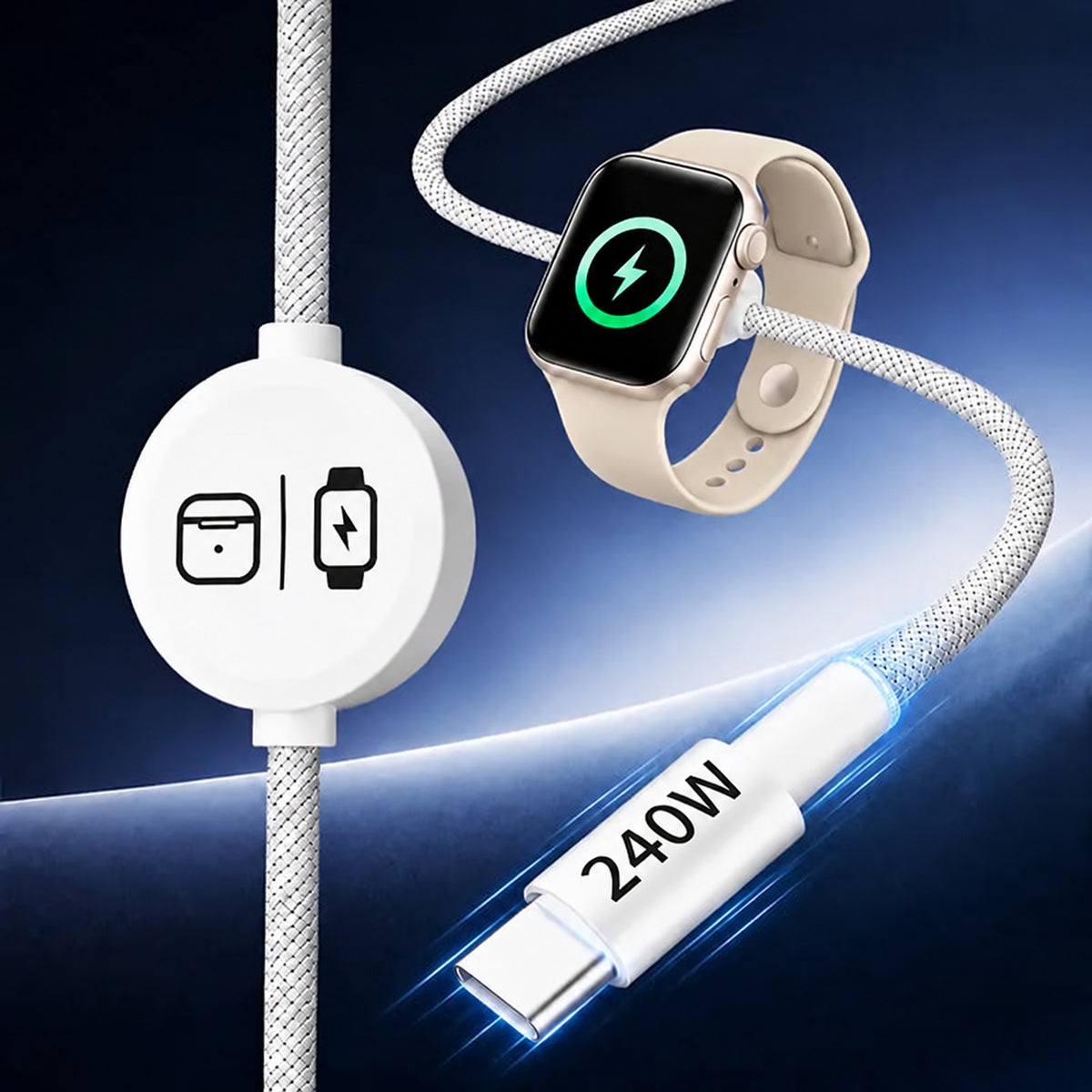 3-in-1 USB-C Data & Charging Cable, 240W, 5 ft Braided