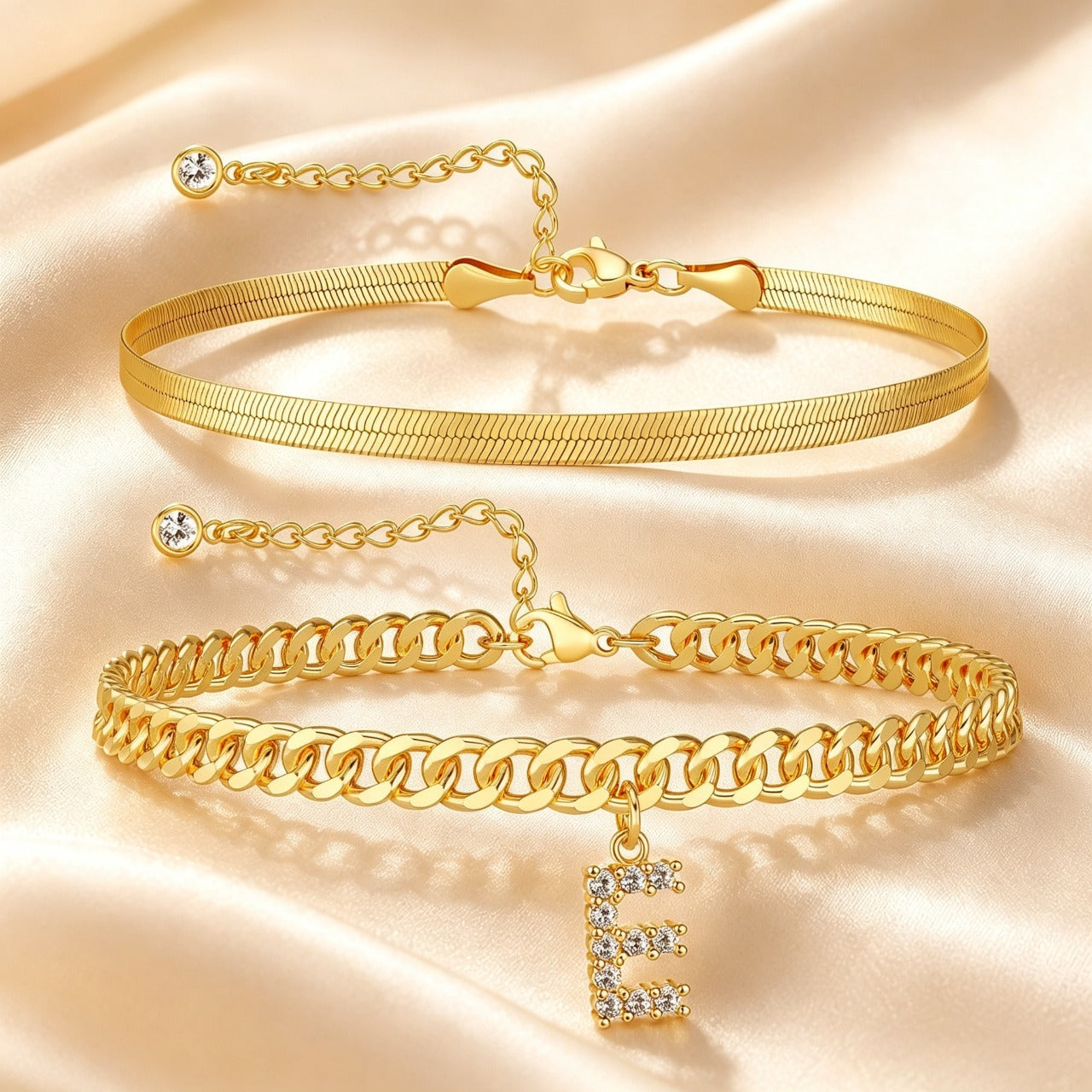 Personalized Initial Anklet – 14K Gold-Plated Waterproof Stackable Letter Charm