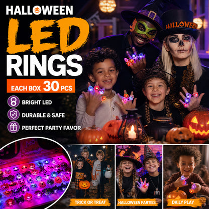 🔥🎃50 Pieces Each Box‼️✨LED Light Halloween Glowing Ring 💍| Flashing Light‑Up Party Favor for Halloween Night👻