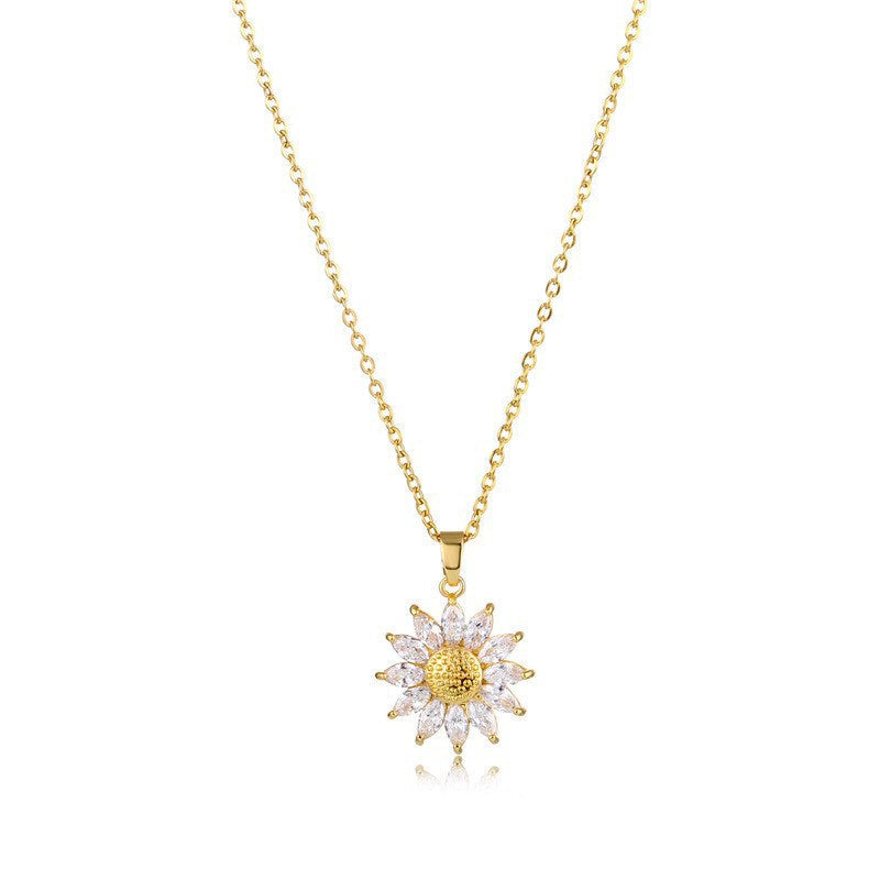 🌻 50% OFF NOW! ✨ Sunflower Pendant Necklace for Women – Sparkling Cubic Zirconia, Lightweight & Durable Gold-Tone Finish 💛