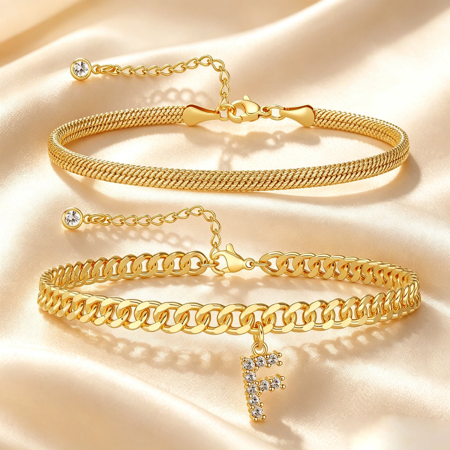 Personalized Initial Anklet – 14K Gold-Plated Waterproof Stackable Letter Charm