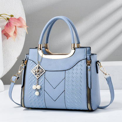 ⏰Women's V-Stitched Satchel – Gold Hardware, Multi-Compartment, Top-Handle 🌸