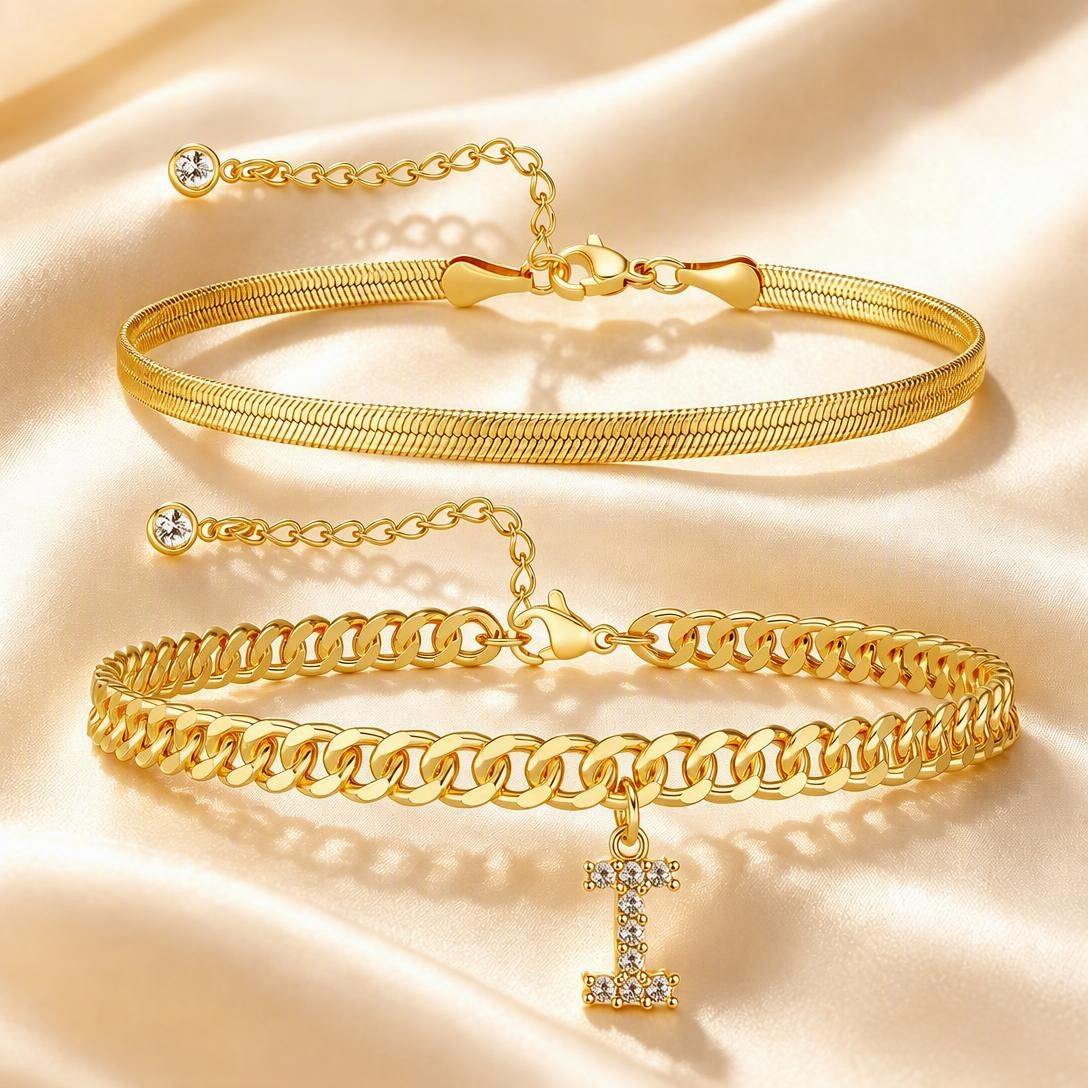 Personalized Initial Anklet – 14K Gold-Plated Waterproof Stackable Letter Charm