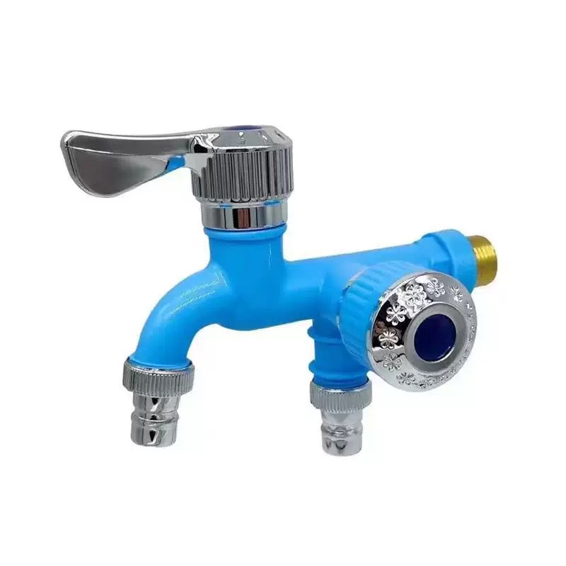 🔧 1-In-2-Out Plastic Water Tap – Dual Independent Control Valves, 3/4" Universal Fit, Leak-Proof Ceramic Core, All-Weather Resistant