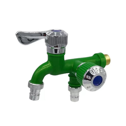 🔧 1-In-2-Out Plastic Water Tap – Dual Independent Control Valves, 3/4" Universal Fit, Leak-Proof Ceramic Core, All-Weather Resistant