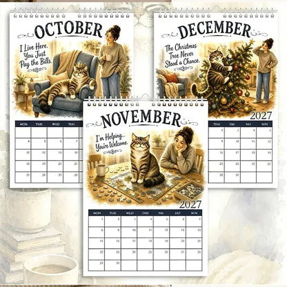 🐱🔥2027 A Cats Life Wall Calendar – Monthly Cute Cat Photos, Large Date Grid, Holiday Markings, Thick Paper, Hang-Anywhere Home & Office Decor ✨