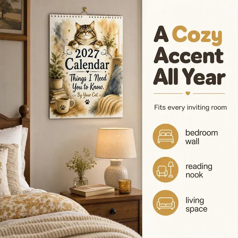 🐱🔥2027 A Cats Life Wall Calendar – Monthly Cute Cat Photos, Large Date Grid, Holiday Markings, Thick Paper, Hang-Anywhere Home & Office Decor ✨