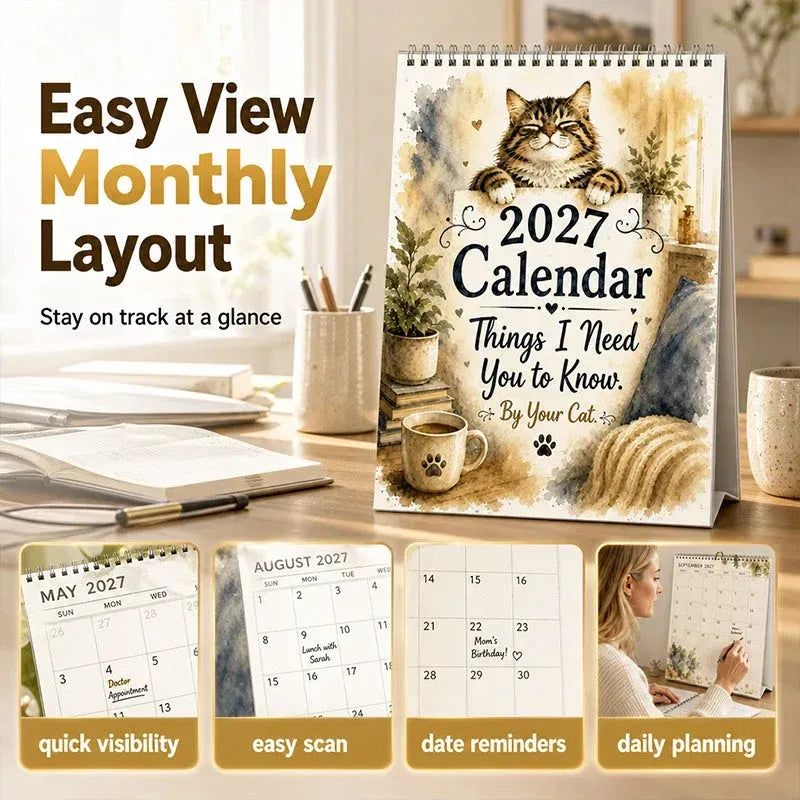 🐱🔥2027 A Cats Life Wall Calendar – Monthly Cute Cat Photos, Large Date Grid, Holiday Markings, Thick Paper, Hang-Anywhere Home & Office Decor ✨