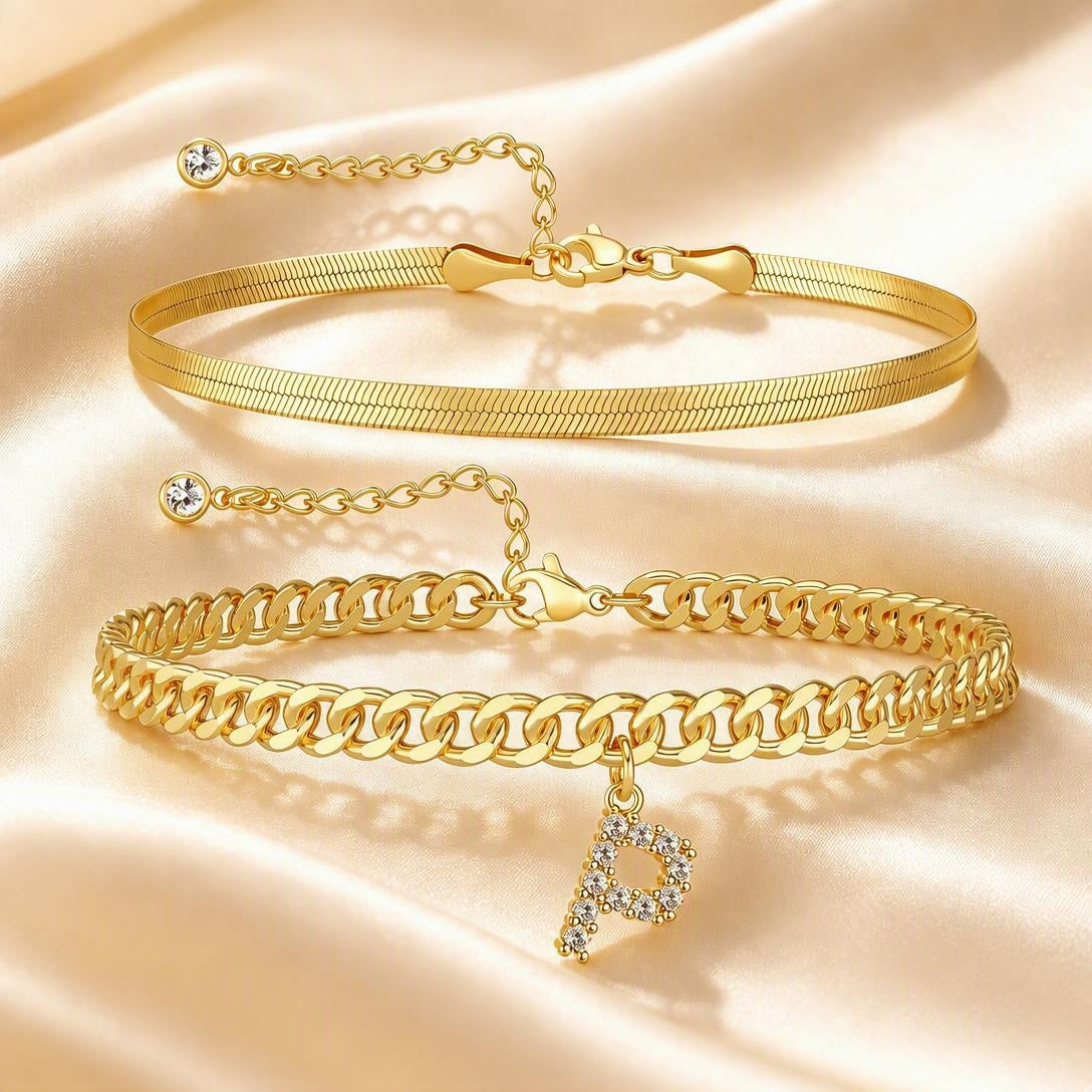 Personalized Initial Anklet – 14K Gold-Plated Waterproof Stackable Letter Charm