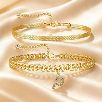 Personalized Initial Anklet – 14K Gold-Plated Waterproof Stackable Letter Charm