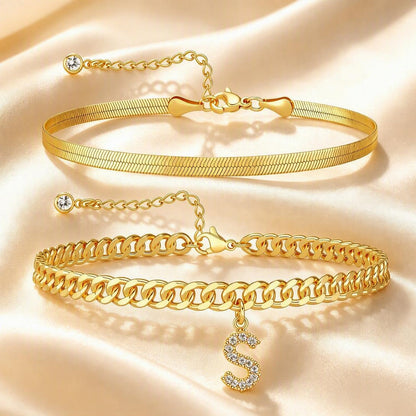 Personalized Initial Anklet – 14K Gold-Plated Waterproof Stackable Letter Charm