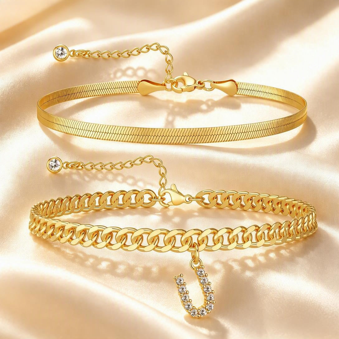Personalized Initial Anklet – 14K Gold-Plated Waterproof Stackable Letter Charm
