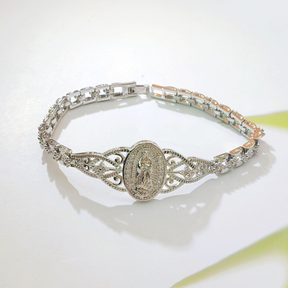 💥Elegant Hollow Flower Virgin Mary Bracelet – Filigree Design, Gold Plated, Faith Inspired ✨