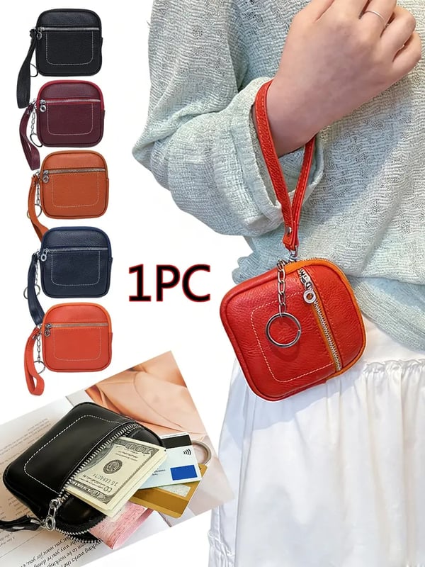 Square Leather Mini Card Wallet Coin Purse