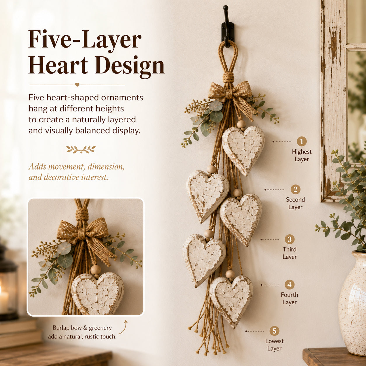🤎 Hanging Heart Wall Decor - A Heartwarming Gift for Every Home