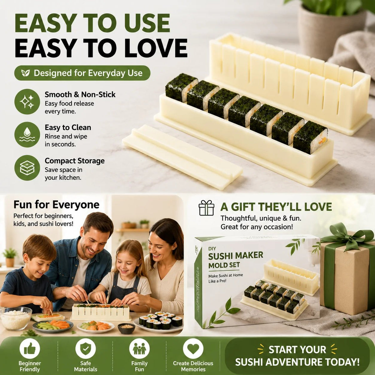 🍣 49% OFF Sushi Maker Mold – Perfect Homemade Rolls Made Easy