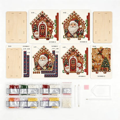 🎄Christmas Pearl Cottage Art Kit | Pre-Cut Wooden Panels, Sparkling Rhinestones, Pearl Beads & Complete Tools for a 3D Holiday House ✨