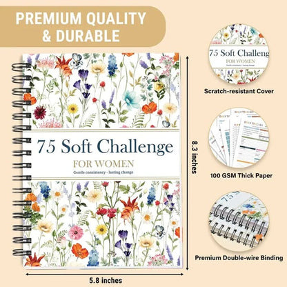 🔥HOT SALE🔥📗75 Soft Challenge Journal For Women | The Gentle Habit Tracker That Helps You Finish What You Start
