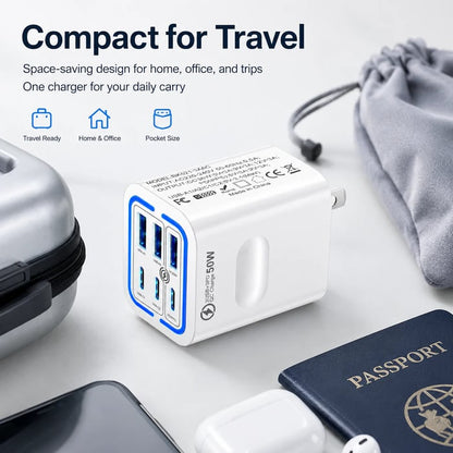 Portable Multi Port Charging Station 50W, 6-Port USB C & USB A