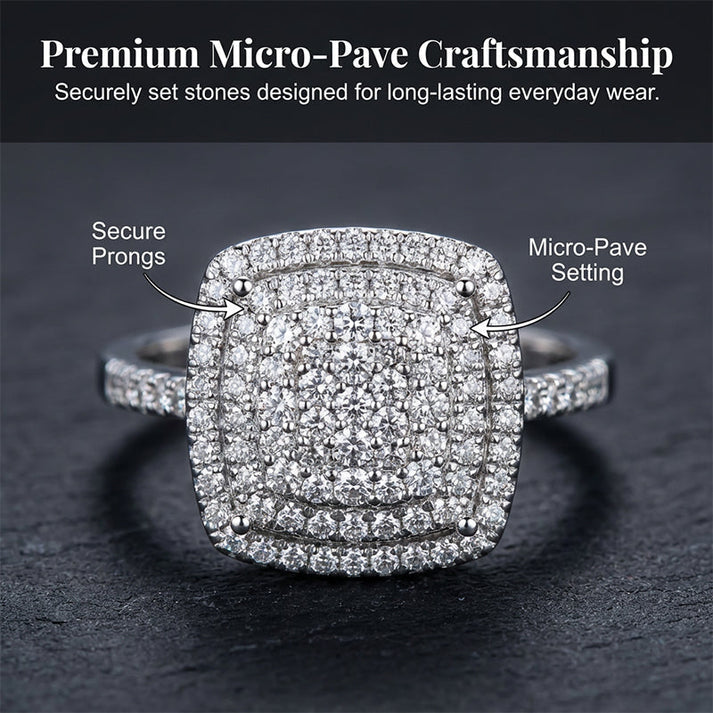 Brilliant Double Halo Square Ring for Women