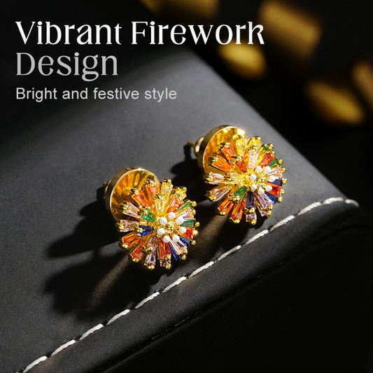 ✨ LIMITED-TIME 50% OFF! ✨ Colorful Firework Stud Earrings – Cubic Zirconia, 18K Plated, Festive 🎆