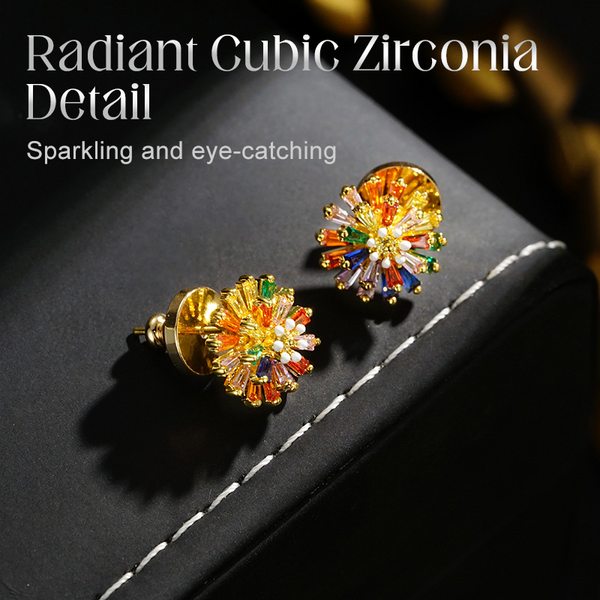 ✨ LIMITED-TIME 50% OFF! ✨ Colorful Firework Stud Earrings – Cubic Zirconia, 18K Plated, Festive 🎆