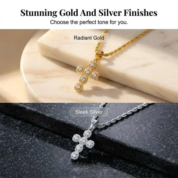Copper Inlaid Zircon Cross Charm Pendant